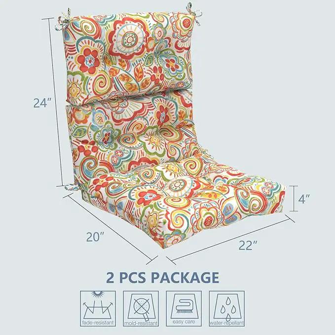 LVTXIII Outdoor Seat/Back Chair Cushion Patio Tufted High Back Cushion, Seasonal Replacement Rocking Chair Cushion with Ties (22” W x 20D”, Set of 2, Flower Red) by GreenHaven Gardens