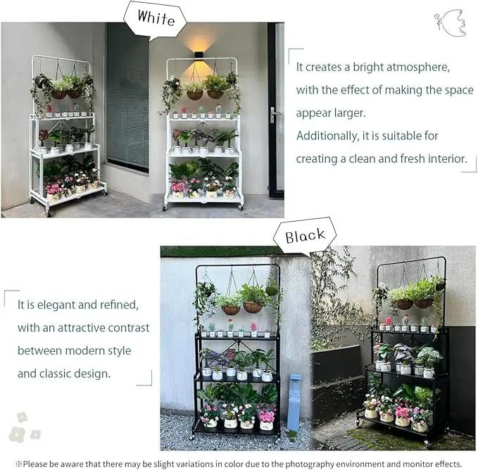 lumizone Foldable 4-Tier Plant Stand Indoor Outdoor Hanging Plant Shelf No Assembly Required Pot Placement Area With Wheels Sturdy Fall Prevention Storage Shelf Flower Pot Stand(4 Tier-Black) by GreenHaven Gardens