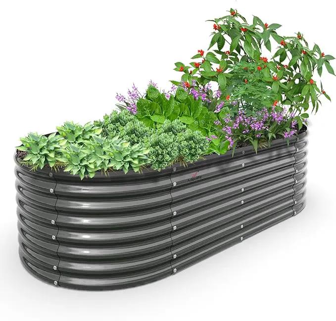A ANLEOLIFE 8X4X2 ft Galvanized Raised Garden Beds Outdoor, Oval Large Metal Deep Root Planter Box for Planting Vegetables Flowers Herb, Anti-Rust & Easy-Setup, Quartz Grey by GreenHaven Gardens