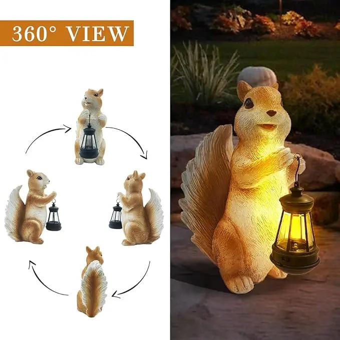 Solar Garden Squirrel Decor Statue Fairy Garden Accessories Outdoor Figurine LED Lights Art Housewarming Gift for Patio Yard Lawn Ornament Cute Animal Decoration by GreenHaven Gardens