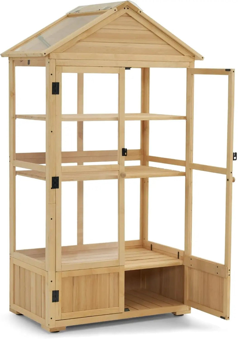 Macrout 3-Tier Solid Wood Cold Frame Greenhouse Cabinet Adjustable Shelves, Dual-Use Insulated Shed for Outdoor Garden & Indoor Balcony Planting, 0847 by GreenHaven Gardens