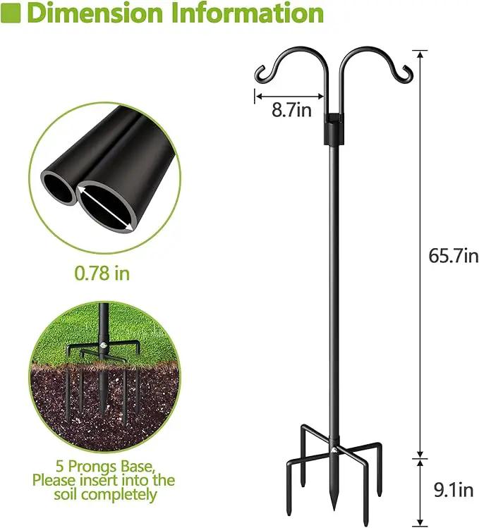 Double Shepherds Hooks for Outdoor, Heavy Duty Bird Feeder Pole with 5 Prong Base, Adjustable Shepards Hook for Outside, Garden, Weddings, Hanging Plant, 2 Pack by GreenHaven Gardens