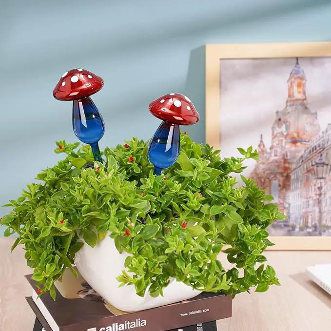 NiHome Mushroom Spike Self-Watering Bulb 2-Pack 10" Long Gradient Red Blue Hand-Blown Glass Globe Pot Plant Waterer for Home Indoor Outdoor Garden Patio Hanging Flower Automatic Irrigation System by GreenHaven Gardens