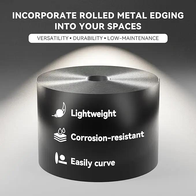Worth Galvanized Steel Landscape Edging 6" x25' Metal Garden Edging Roll Flexible Bender Border with 8Pcs Stakes for Lawn, Flower Bed Edges, Black by GreenHaven Gardens