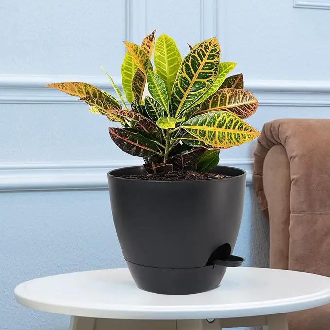 Large Self Watering Pots, 12/10/9 Plastic Planters with High Drainage Holes and Deep Reservoir for Indoor Outdoor Garden Plants and Flowers, Black by GreenHaven Gardens