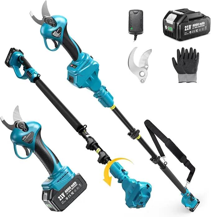 Seesii 2-in-1 Electric Pruning Shears with Pole, 15Ft Reach, 1.2" Cutting Diameter, 21V 4000mAh Battery, Cordless Pruner with Brushless Motor for Orchard, Flower, Branch, Tree Trimming by GreenHaven Gardens