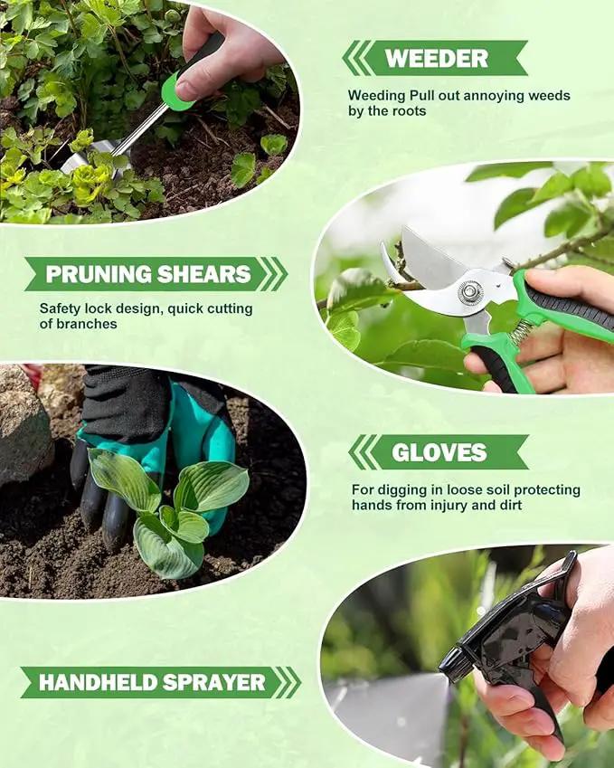 Garden Tools Set, 8 in 1 Heavy Duty Garden Tools Kit, Stainless Steel Ergonomic Gardening Hand Tool with Upgraded Bag, Gardening Supplies Gift for Women, Kid, Organizer by GreenHaven Gardens