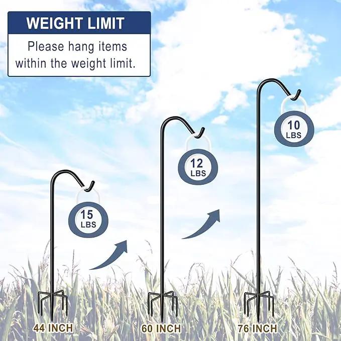 Shepherds Hook for Outdoor Bird Feeders Pole 76 Inch Tall, Adjustable Heavy Duty Garden Hanger Stake Pole with 5 Prong Base, Shiny Black (2 Packs) by GreenHaven Gardens