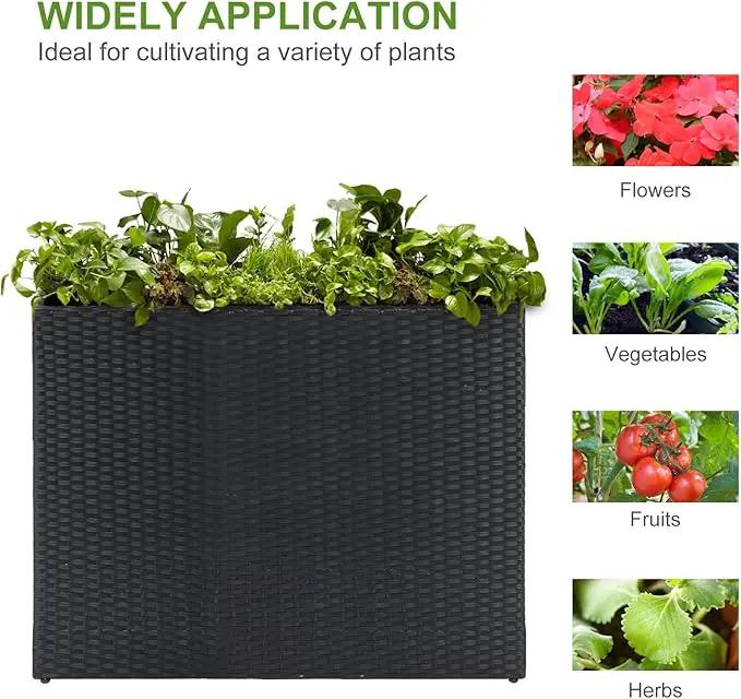 LEWIS&WAYNE Large Rectangular Block Planter Box Handmade Wicker Tall Planters for Outdoor Plants with Removable Liners Modern Planter for Indoor Outdoor Patio Deck - Black, 38''x11''x30'' by GreenHaven Gardens