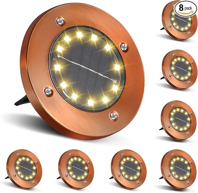 Outdoor In-Ground Lights Solar Disc Lights Outdoor Solar Garden Lights In Ground Solar Landscape Light 8 Pack 12 led for Pathway Yard Patio Walkway(Bronze, 8 Pack) by GreenHaven Gardens