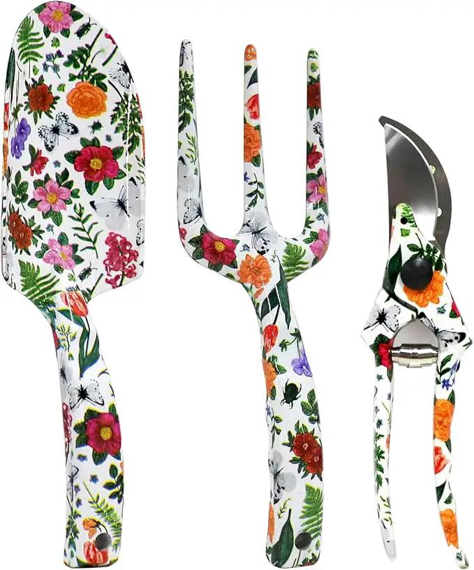 Garden Tool Set, 4 PCS Heavy Gardening Kit Heavy Duty Floral Hand Tools, Fancy Gifts for Women, Including Trowel, Sharp Pruner, Hand Rake, and Mat (White Set) by GreenHaven Gardens
