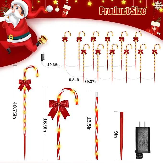 Christmas Candy Cane Pathway Lights, 12PCS 120 LED Christmas Lights Outdoor Decorations with Red Bow Waterproof, 8 Modes Timer Remote Christmas Walkway Lights for Xmas Home Yard Lawn Patio Decor by GreenHaven Gardens