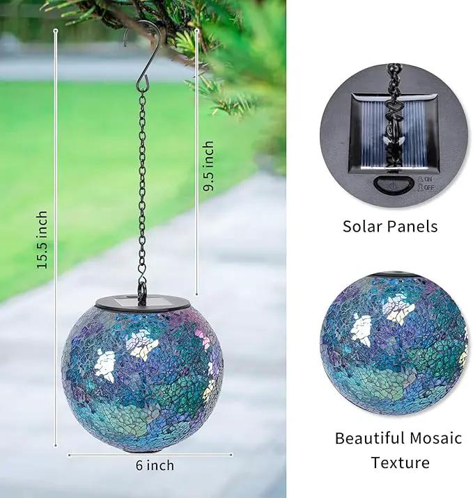 VCUTEKA Solar Chandelier Outdoor, Hanging Mosaic Solar Lights with Hook Up, Solar Garden Lantern Decor for Yard, Deck and Patio, Blue by GreenHaven Gardens