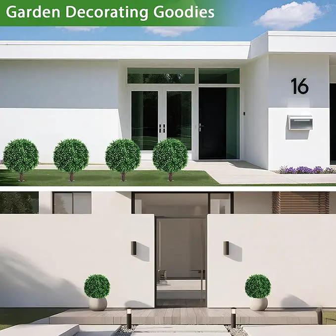 Artificial Boxwood Topiary Ball Tree Set of 2, UV Resistant Artificial Outdoor Shrubs with Spike, Decorative Evergreen Fake Topiary Bushes Plant for Front Porch Garden by GreenHaven Gardens