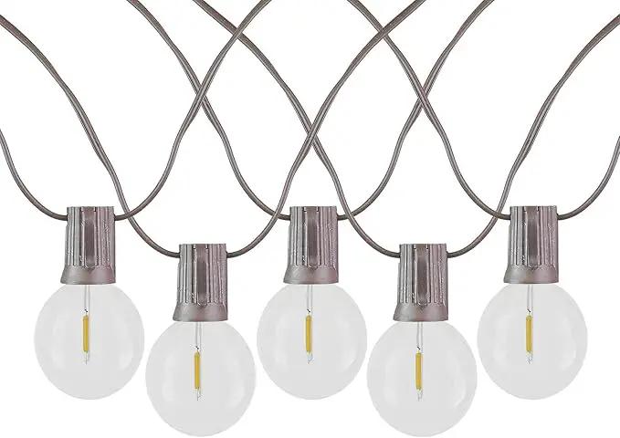 Novelty Lights 50 Feet G40 LED Patio String Lights with 50 Bulbs, Warm White, Weather Resistant and Shatterproof Replaceable Plastic Globe Bulbs, Brown Wire by GreenHaven Gardens