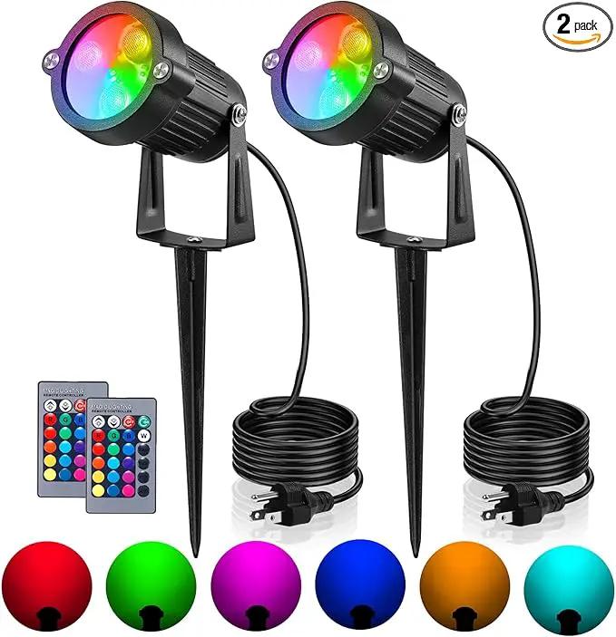 OurLeeme Lawn Flood Light Stake, 2-in-1 Waterproof Outdoor Remote controlle Landscape Lighting Spotlight Wall Light for Yard Garden Driveway Pathway Pool(2 Pack) by GreenHaven Gardens
