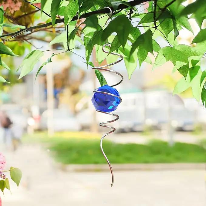 FONMY Gazing Ball Spiral Tail -Decorative Wind Spinner Sun Catcher Rainbow Maker 11 inch Tail and 2 inch Dark Blue Crystal Orb. Indoor Outdoor Garden Decoration -13 inch Height by GreenHaven Gardens