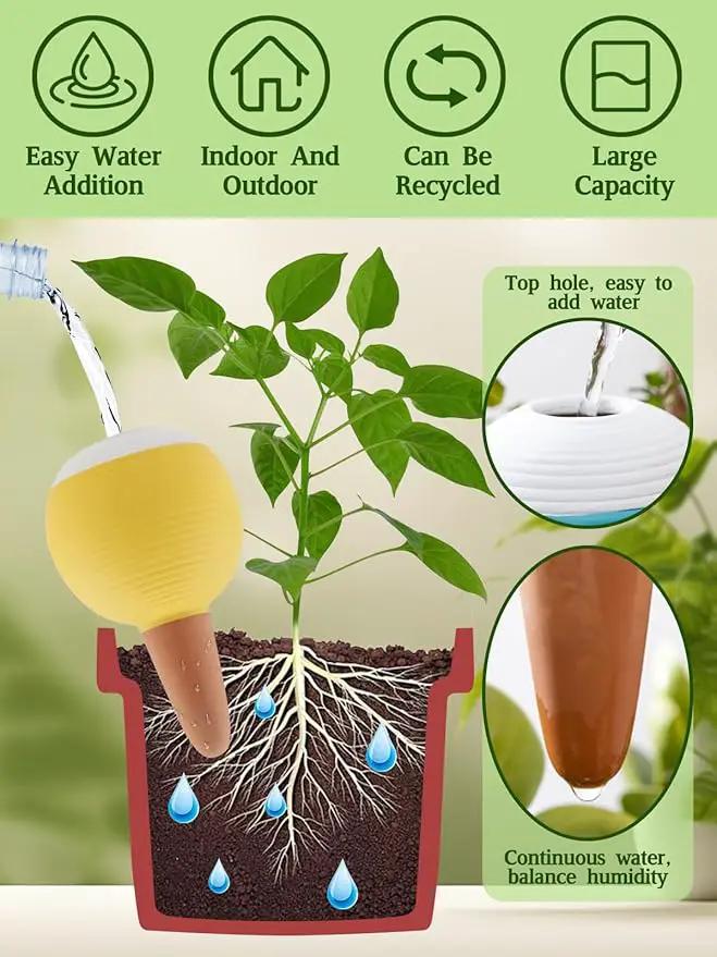 4Pcs Plant Watering Globes, Kalolary Large Terracotta Automatic Watering Stake Devices with Wooden Stopper for Pots, Planters, Indoor, Outdoor by GreenHaven Gardens
