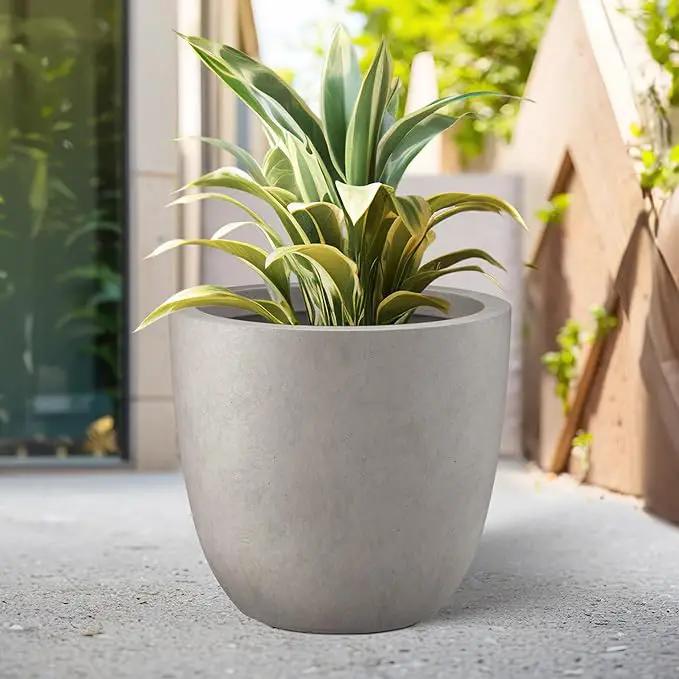 Kante 18 Inch Dia Round Concrete Planter, Indoor Outdoor Large Plant Pot with Drainage Hole and Rubber Plug for Home Patio Garden, Weathered Concrete by GreenHaven Gardens