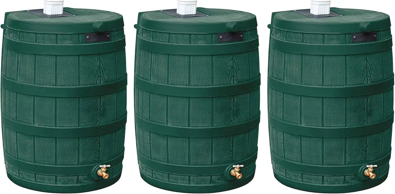 Good Ideas Rain Wizard Water Storage Collection Barrel with Brass Spigot, Safety Screen, and 50 Gallon Capacity, Green (3 Pack) by GreenHaven Gardens