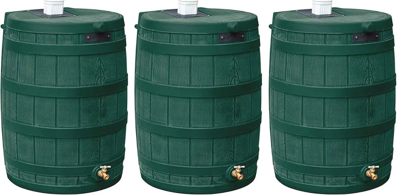 Good Ideas Rain Wizard Water Storage Collection Barrel with Brass Spigot, Safety Screen, and 50 Gallon Capacity, Green (3 Pack) by GreenHaven Gardens