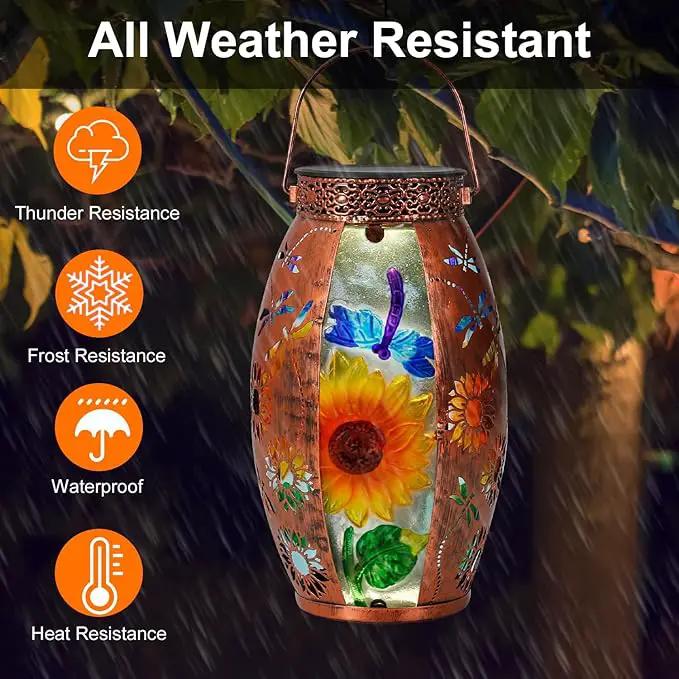 Solar Lanterns Outdoor Hanging Light - Sunflower Dragonfly Solar Powered LED Glass Lights Decorative Waterproof Tabletop Lamp with Hollowed-Out Design for Yard Table Patio Garden Pathway Holiday by GreenHaven Gardens