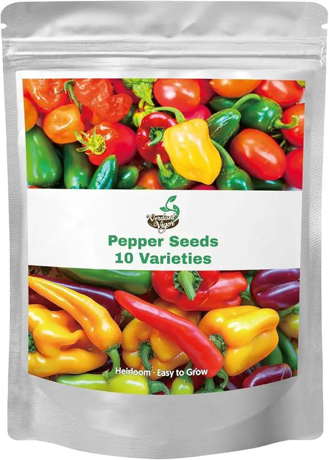 600+ Pepper Seeds, Heirloom Vegetable Seed for Planting Indoor Outdoor, 10 Varieties Hot and Bell Pepper (Capsicum Annuum) Seeds Garden Kit, Non-GMO Home Fresh Food Hydroponic Veggie Supply by GreenHaven Gardens