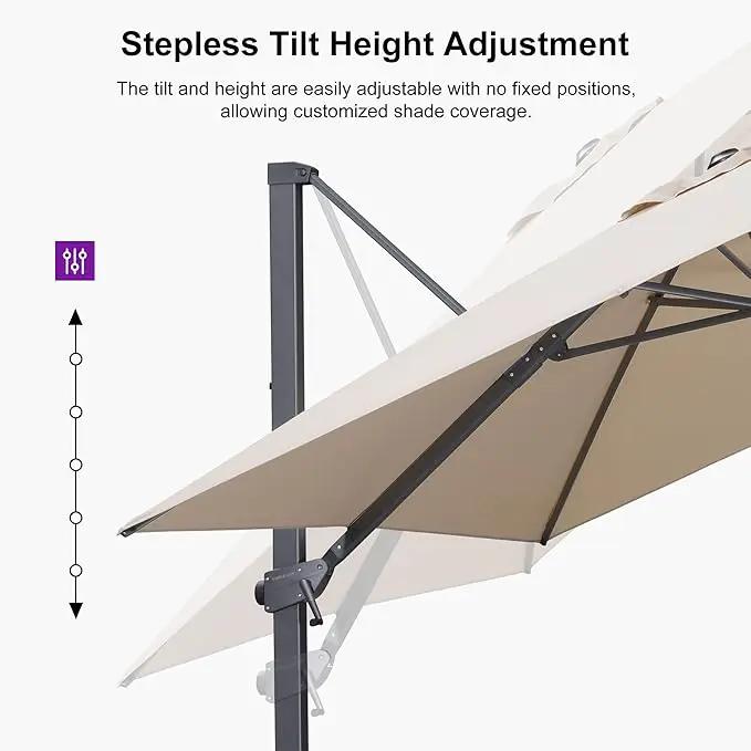 PURPLE LEAF 9' × 11.5' Patio Cantilever Umbrella with Base Outdoor Rectangle Adjustable Offset Umbrellas with 360-degree Rotation and 8 Heavy Duty Metal Ribs for Garden Deck Pool Beige by GreenHaven Gardens