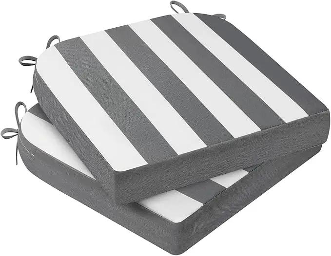 AAAAAcessories Outdoor Seat Cushions for Chairs, Waterproof, Fade-Resistant Patio Furniture Replacement Cushions, 17" x 16" x 2", Set of 2, Gray Cabana Stripe by GreenHaven Gardens