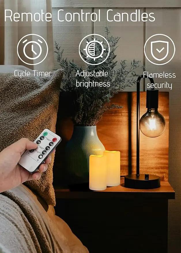 Waterproof Flameless Remote Control Candles 2PACK(D3''*H5.5'')Battery Operated Flickering LED Pillar Candle,plastic with 10-Key 24Hours Timer for Outdoor/Indoor Party Garden Lanterns Porch Ivory by GreenHaven Gardens