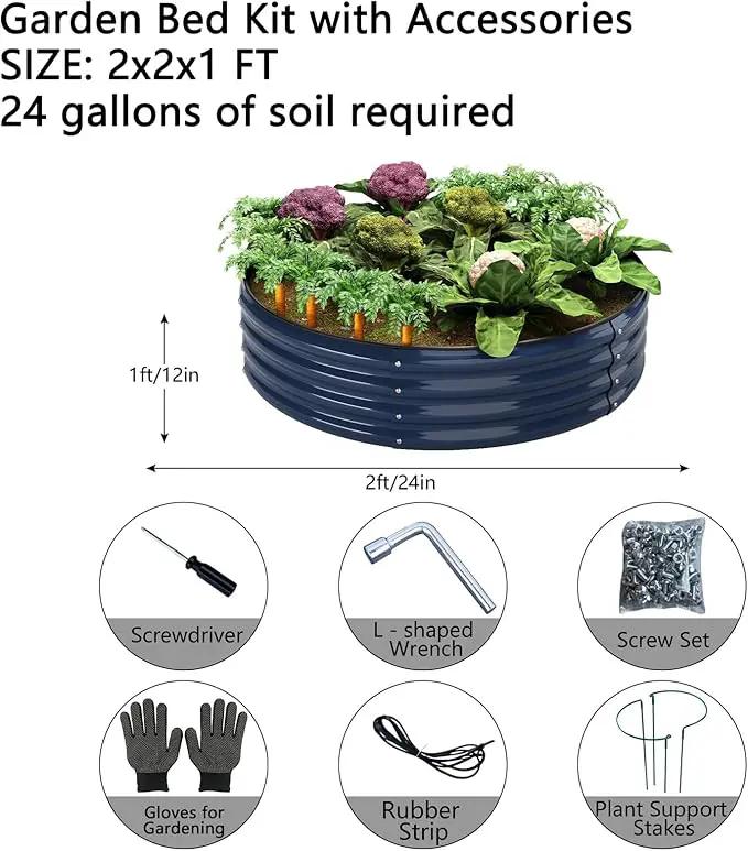 Galvanized Metal Planter Round Raised Garden Bed Kit for Gardening Outdoor，2x2x1ft Grow Garden Box Raised Flower Bed，Round Galvanized Planter Outdoor Metal Fire Pit Ring by GreenHaven Gardens