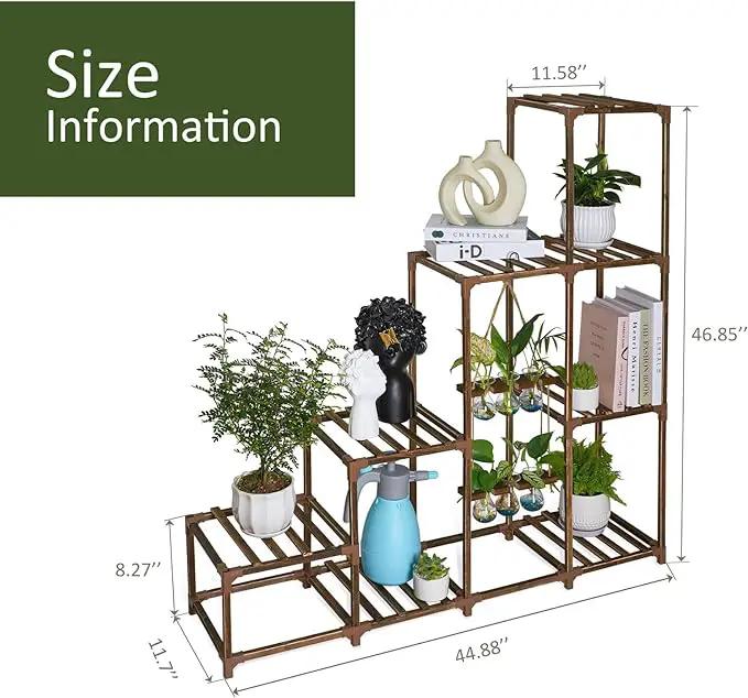 XXXFLOWER Plant Stand Indoor Outdoor Wood Plant Shelf for Multiple Plants ，Large Plant Rack for Window Garden Balcony Patio Porch Living Room (Brown-8 Potted) by GreenHaven Gardens
