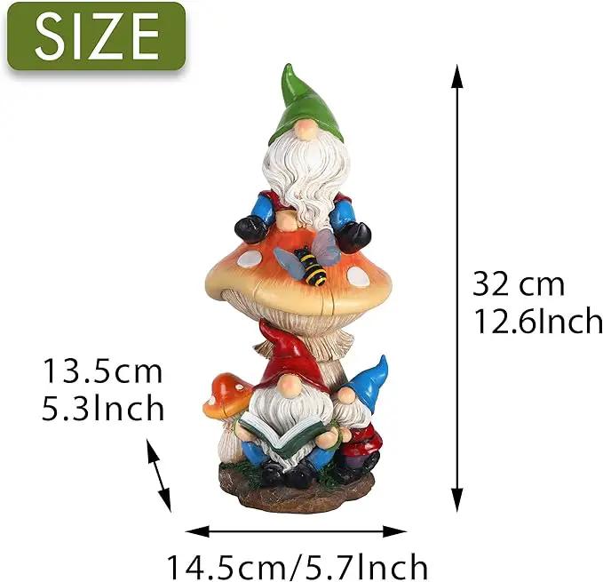 TERESA'S COLLECTIONS Garden Gnomes Statues Decorations for Yard with Solar Lights, Resin Sculptures& Statues on Mushroom Reading Garden Outdoor for Patio Lawn Ornaments,Ideal Gifts for Mom, 12.6" by GreenHaven Gardens