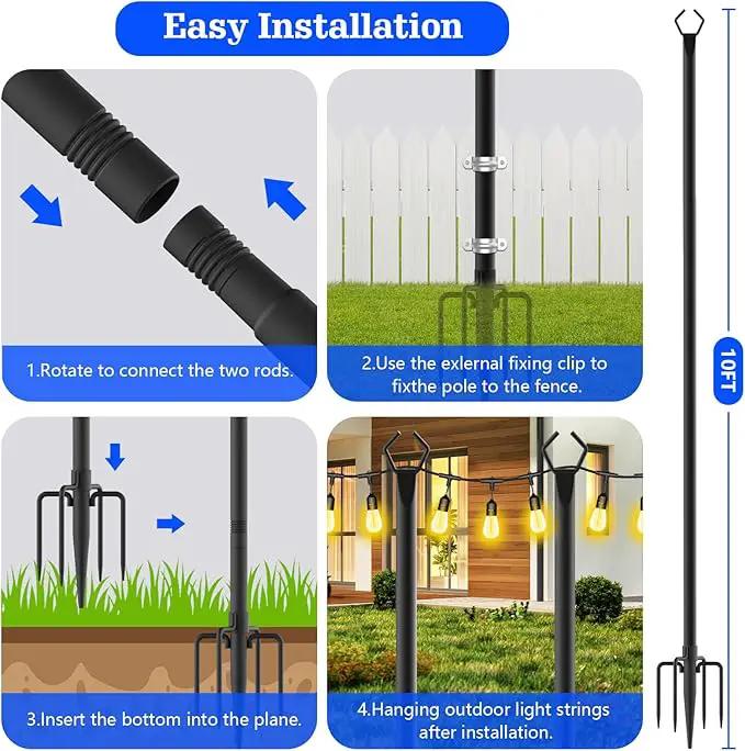 4 Pack String Light Poles,10 Ft Metal Poles with Fork for Outdoor String Lights,Outdoor Light Poles with Fork,Poles/Post/Stand for Outside,Patio,Deck,Backyard,Garden Wedding,Party by GreenHaven Gardens