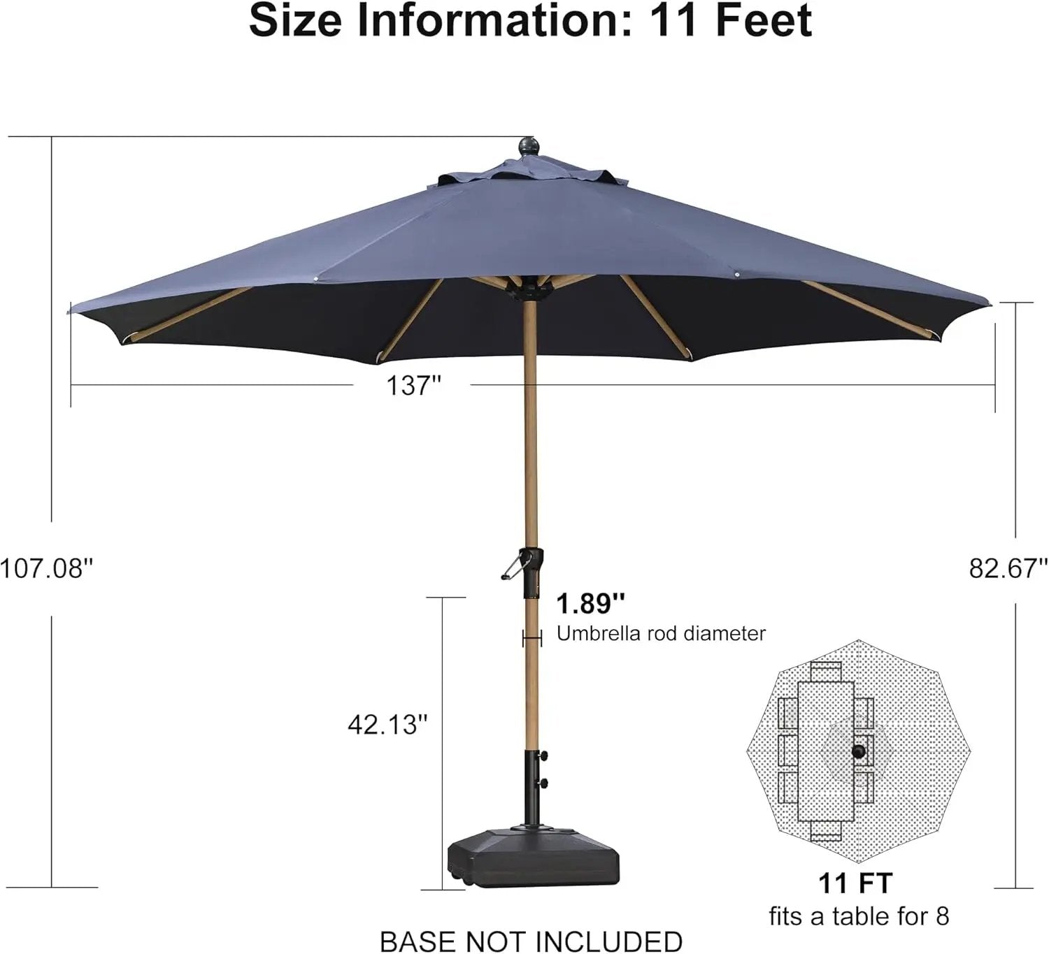 PURPLE LEAF 11 Feet Patio Umbrella Outdoor Table Umbrella Round Aluminum Market Umbrella with 8 Sturdy Ribs & Crank Commercial Outdoor Umbrellas for Garden Deck Patio, Navy Blue by GreenHaven Gardens
