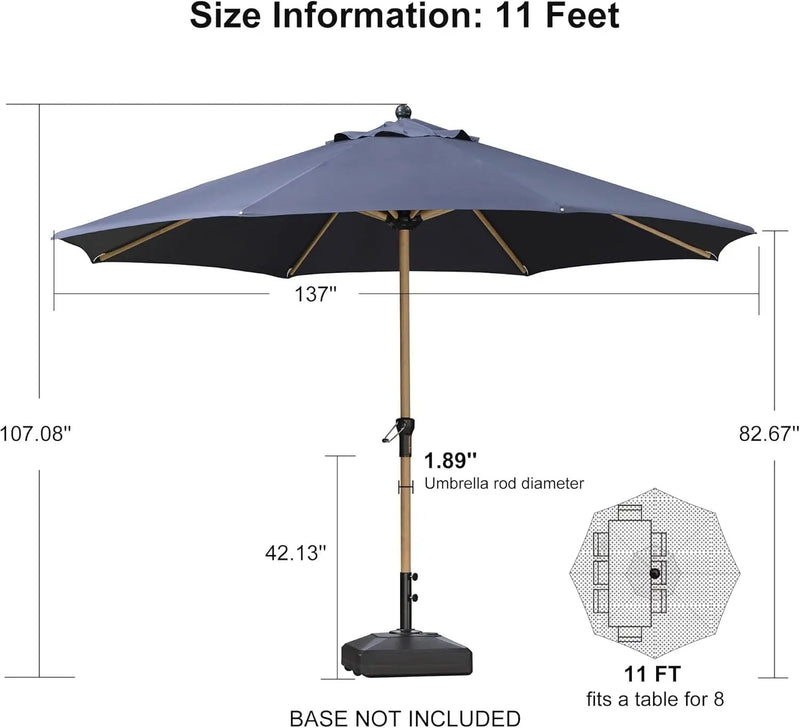PURPLE LEAF 11 Feet Patio Umbrella Outdoor Table Umbrella Round Aluminum Market Umbrella with 8 Sturdy Ribs & Crank Commercial Outdoor Umbrellas for Garden Deck Patio, Navy Blue by GreenHaven Gardens