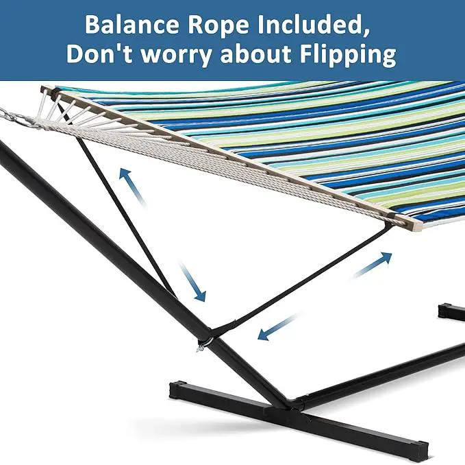 SUNCREAT Hammock with Stand 2 Person Heavy Duty, Freestanding Hammock with Spreader Bar, Soft Pillow, Green Stripes by GreenHaven Gardens
