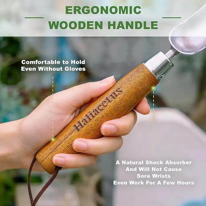 Haliaeetus Seeding Widger, Stainless Steel Garden Planting Trowel for Repotting, Long and Narrow Widger for Weeding from Tight Areas, Hand Transplanter with Wood Handle for Planting, Weeding, Digging by GreenHaven Gardens