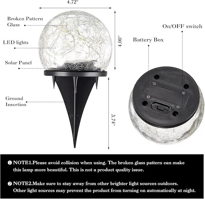 Honoson 4.7 Inch Solar Globe Lights Outdoor Waterproof, Solar Balls for Garden Cracked Glass Ball, Ground Landscape Garden Decor for Patio and Yard Lawn Backyard (4 Pieces) by GreenHaven Gardens