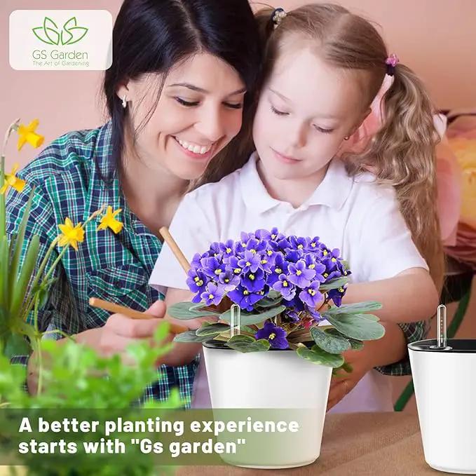 7 inch Plant Pots 3-Pack, Self Watering Flower Pots Indoor Outdoor, African Violet Pots Planters with Drainage Hole Saucer Reservoir, White by GreenHaven Gardens