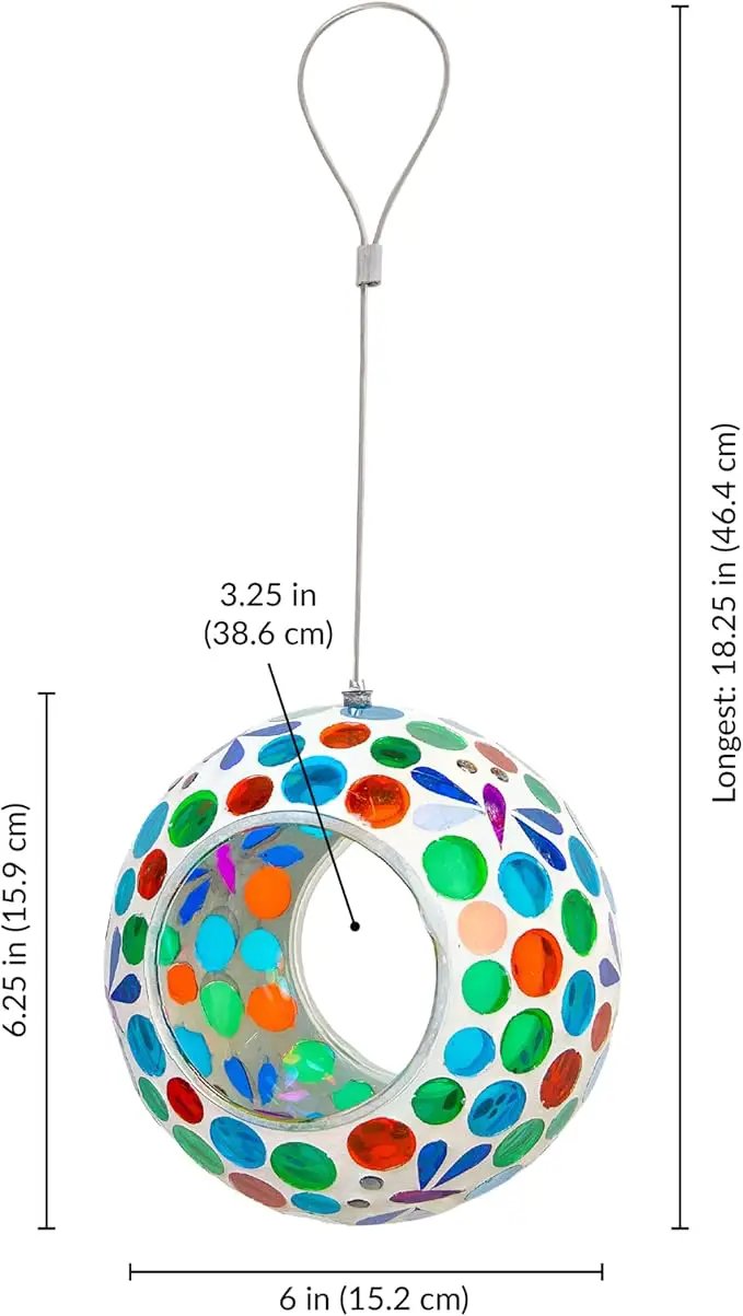Sunnydaze 6-Inch Glass Mosaic Hanging Bird Feeder for Outdoors - Fly-Through Wild Bird Feeder - Dragonfly Dreams by GreenHaven Gardens