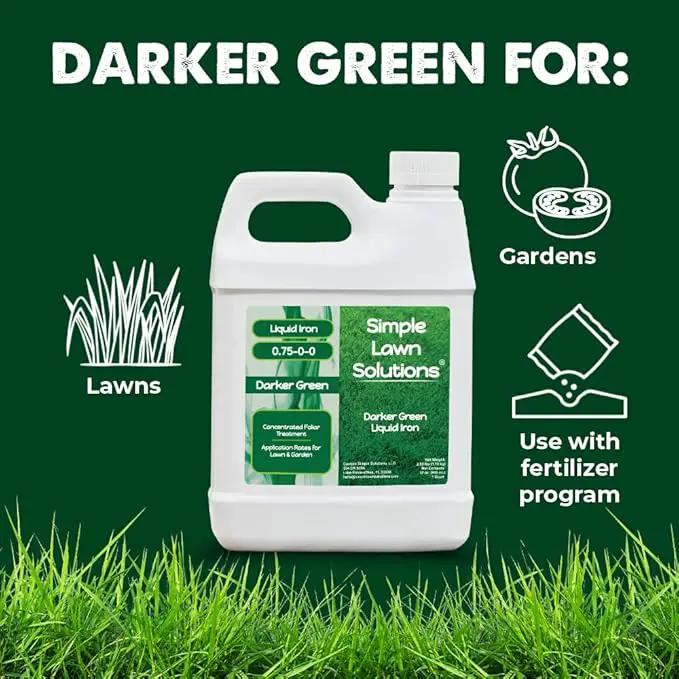 Simple Lawn Solutions - Liquid Iron Fertilizer Darker Green - Chelated Micronutrients - Concentrated Green Booster for Turf Grass, Indoor Plants and Outdoor Garden (32 Ounce) by GreenHaven Gardens