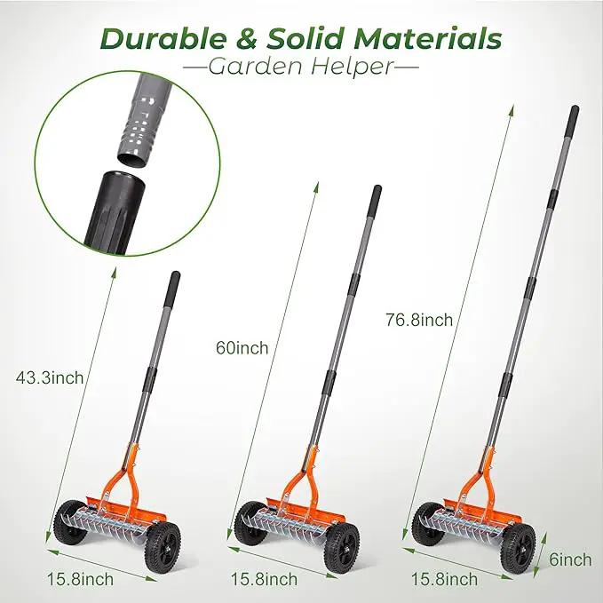 Walensee Dethatching Roller Rake with 76.8'' Adjustable Handle, 2mm Stainless Steel Blades, Heavy Duty Lawn Thatch Remover for Moss, Grass Clippings, Leaves & Debris – Ideal for Yard & Garden Cleanup by GreenHaven Gardens