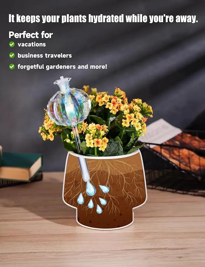NiHome Large Plant Watering Globes 2-Pack, Iridescent Glass Cactus Self Watering Globe, Glass Waterer for Potted Plants - 4.7OZ/140 ML Capacity Automatic Irrigation System, Adorable Gardening Gift by GreenHaven Gardens