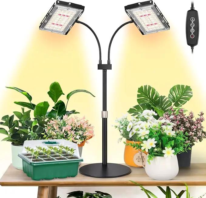 LBW Plant Grow Light, Full Spectrum Dual Heads Desk Plant Light for Indoor Plants, Growing Lamp with 3H/6H/12H Timer, 6-Level Brightness, 3 Lighting Modes, Height Adjustable, Ideal for Indoor Growth by GreenHaven Gardens