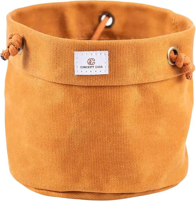 Waxed Canvas Handmade Hanging Planter for Indoor/Outdoor Plants, Hanging Basket Plant Holder Dijon Yellow by GreenHaven Gardens