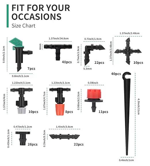 1/4 Drip Irrigation Fittings, 210 Pcs 1/4 Drip Irrigation Connectors Irrigation Fittings Kit for Flower Pot Garden Lawn (Spray,Micro Dripper,Straight Barbs,Tees,Elbows,End Plug,4-Way Coupling) by GreenHaven Gardens