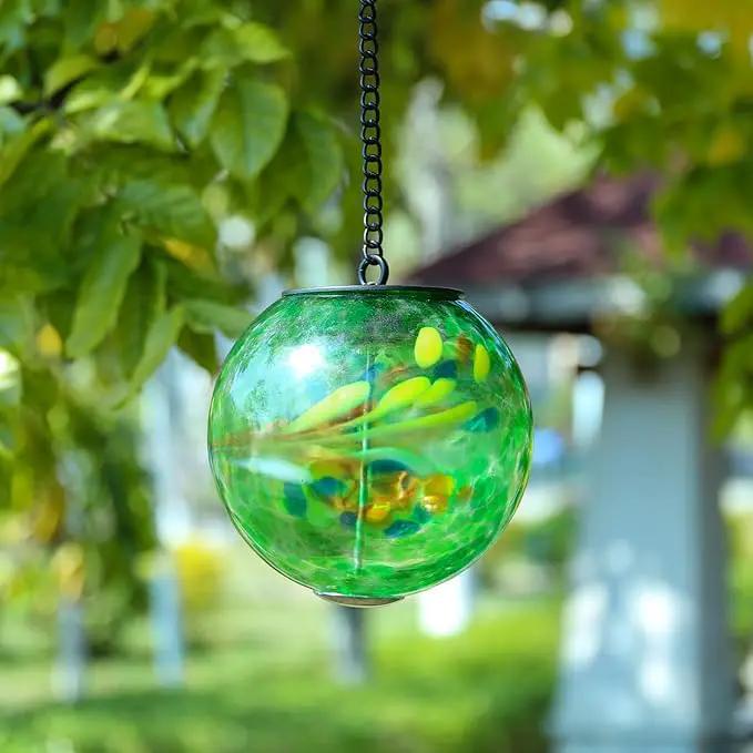 VCUTEKA Solar Hanging Lanterns, Outdoor Glass Gazing Ball Lights with Hook, Waterproof Energy-Efficient Solar Lanterns for Garden, Yard, Tree and Patio Decor, Green by GreenHaven Gardens