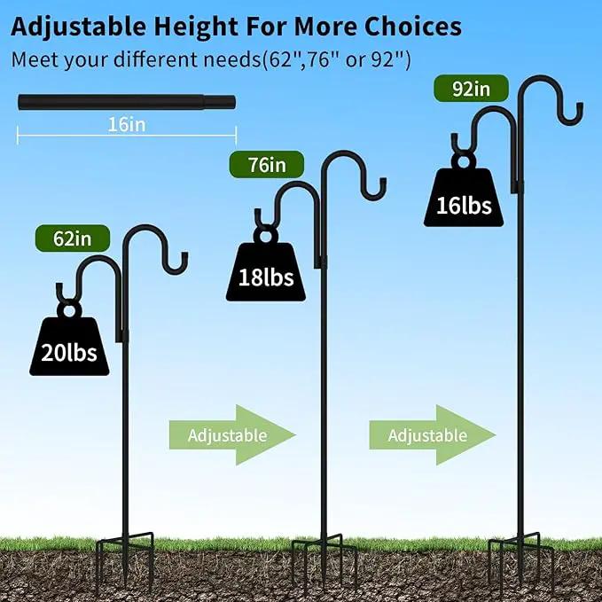 Double Shepherds Hooks for Outdoor, Bird Feeder Pole with 5 Prongs Base, Heavy Duty Garden Hook for Lantern, Wind Chime and Hummingbird Feeder, 92 Inch, 2 Pack by GreenHaven Gardens