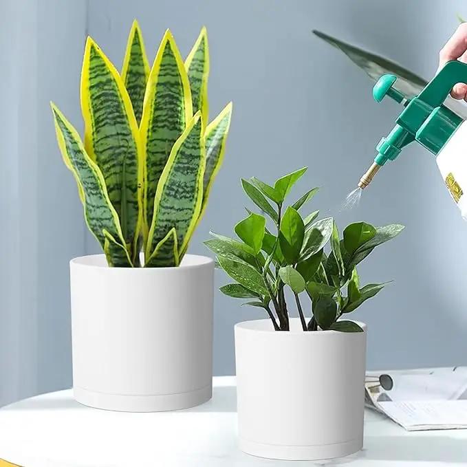 12/10/8 inch Large Plant Pots, 3 Pack Deep Cylinder Flower Pots for Outdoor Indoor Plants, Tall Plastic Planters with Drainage Holes and Saucers for Garden House Plants, White by GreenHaven Gardens